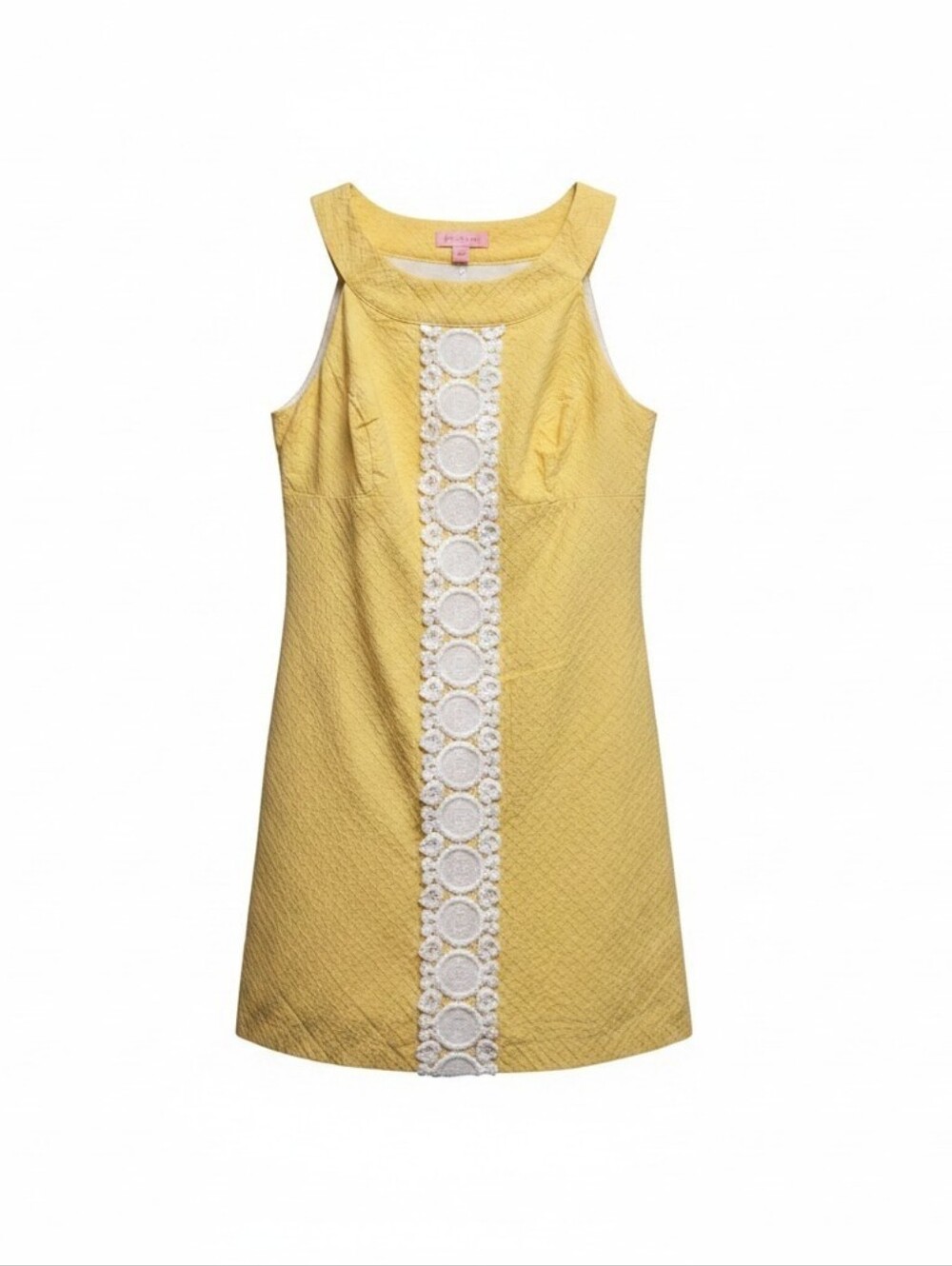 Lilly Pulitzer Yellow Cotton Sleeveless Eyelet Lace Trim Shift Dress Size 4 - Picture 2 of 6